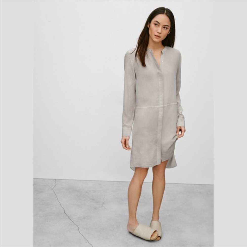 Aritzia Wilfred Silk Bossut Midi Dress in Ashen / Earl Grey